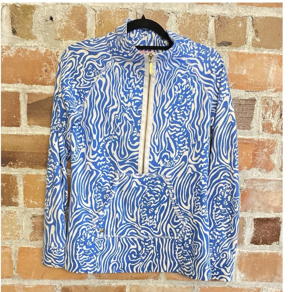 Lily Pulitzer Long Sleeve Pullover Solar Blue Night Popover Top 1/2 Zip Small